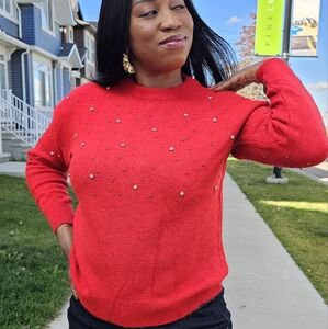 NWT Red Encrusted Crystals Sweater